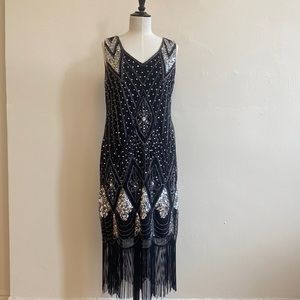 20s Flapper sequined dress, black and silver